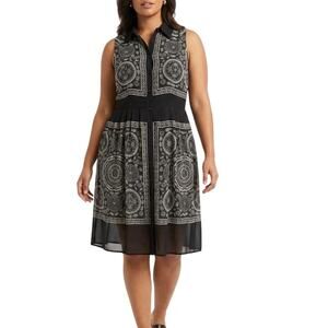 Suzi Chin Maggy Boutique Silk Bandana V-Neck Sleeveless Dress Black Gray Size 6